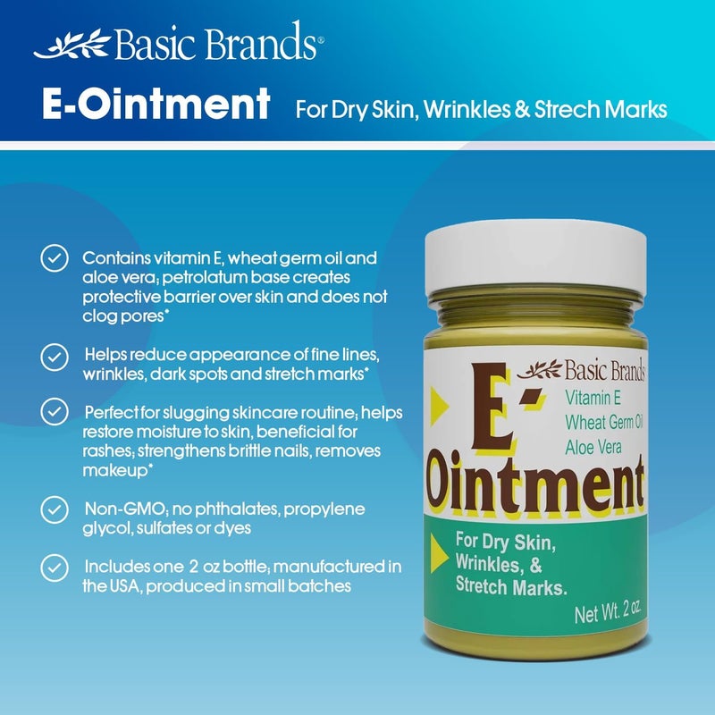 Basic Organics Basic Brands Vitamin E Ointment, 2 oz â€“ Moisture Enhancing â€“ Helps Reduce Appearance of Scars, Stretch Marks, Fine Lines & Wrinkles (Pack of 1) - Image 3